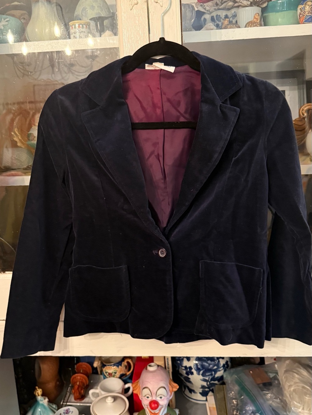 Vintage 1980s Navy Velvet Blazer with Purple Lining